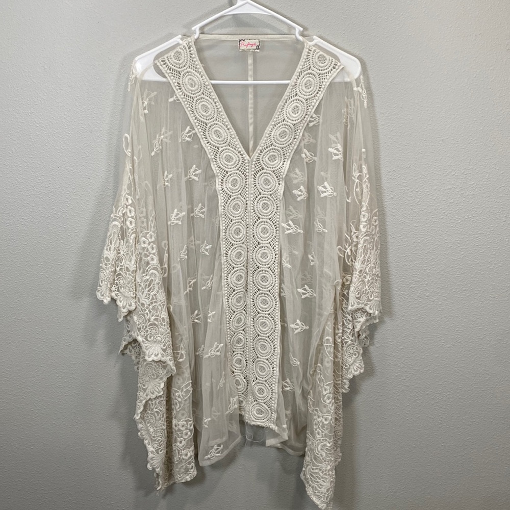 Free People Cream Lace Embroidered Sheer Swim Coverup